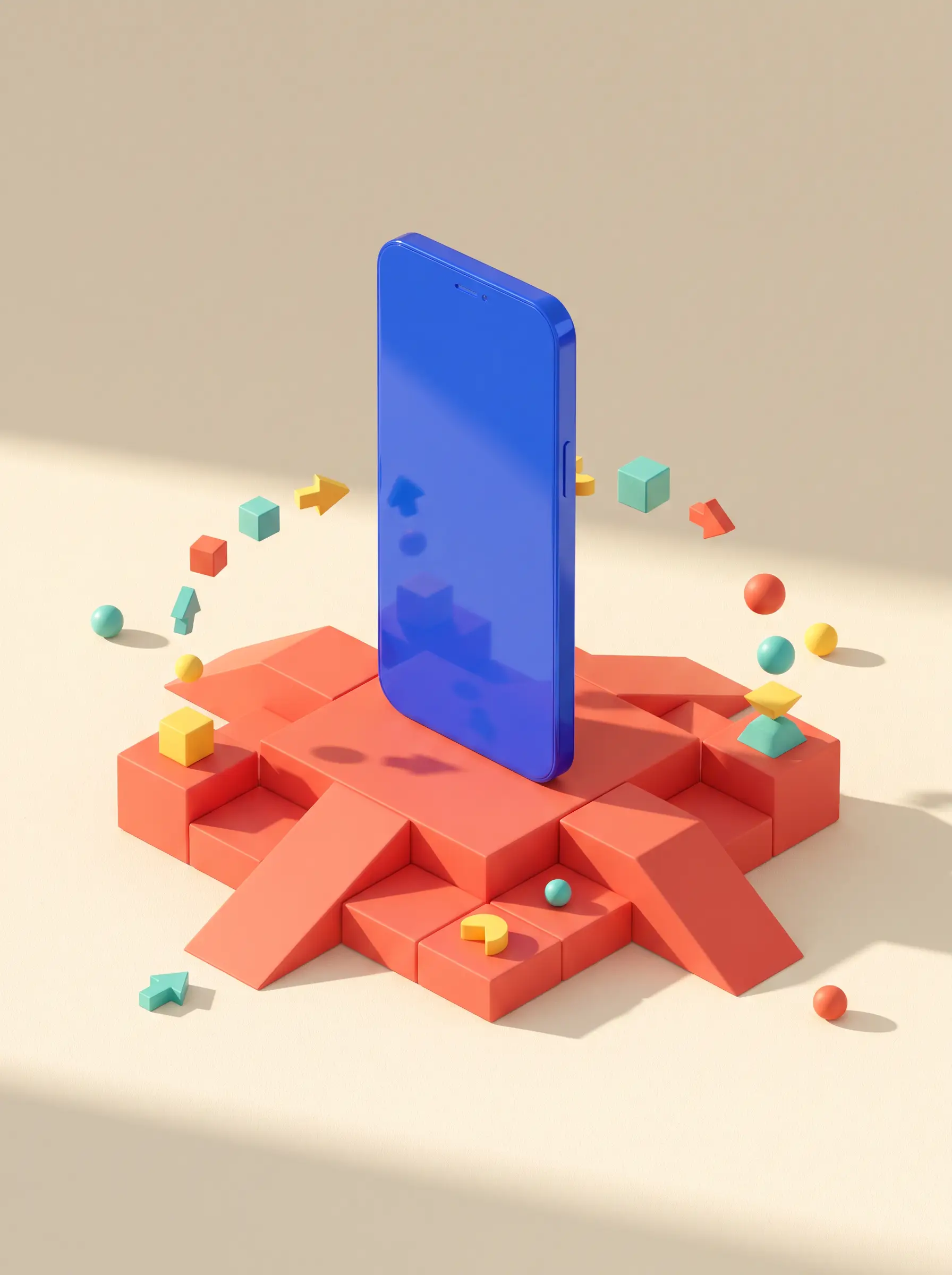 Smartphone blu su una stazione di lavoro corallo